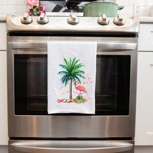 Flamingo Palm Tree Handmade Decorative Kitchen Tea Towel Beach House Decoration
